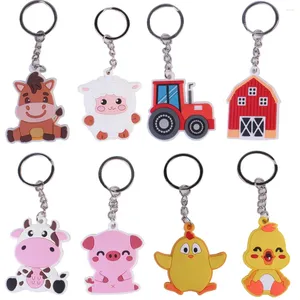 Party Favor 4pcs Farm Animal Keychains Cartoon Cow Pig Barn Silicone Keychain For Kids Themed Birthday Gifts Supplies