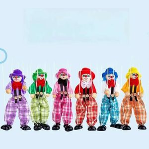 25 cm Vintage Party Favor Colorful Funny Pull String Puppet Clown Wood Marionette Handcraft Joint Activity Doll Barn Barn gåvor T0280