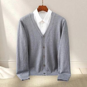 Blusas masculinas de outono de inverno masculino suéter de cardigã V Botões de malha soltos de peito simples