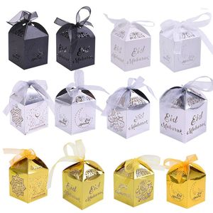 Gift Wrap 10st Eid Mubarak Mini Chocolate Candy Ramadan Decoration Home Party Gold Paper Snack Packing Box Muslim Al Fitr