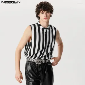 Erkek gündelik gömlekler şık satan üstler Incerun çizgili stand boyun tasarımı sokak kıyafeti erkek kolsuz bluz s-5xl 2024