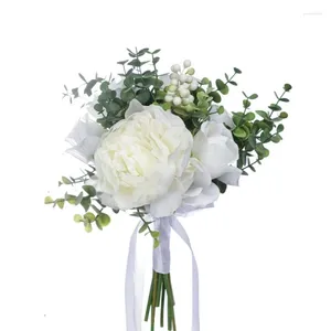 Dekoratif çiçekler düğün yapay beyaz çiçek buket düzenleme