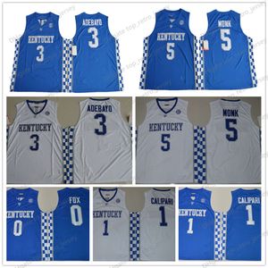 NCAA Kentucky Wildcats College Basketball Jerseys 5 Malik Monk 3 Edrice Adebayo 1 тренер Джон Калипари 0 Джерси Университета Deaaron Fox