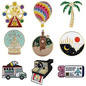 Party Supplies Tourism Commemorative Architecture Landscape Brooch Air Balloon Ferris Wheel Coconut Tree Badge Jewelry Small Gift