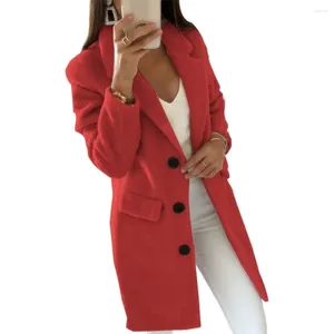 Women's Trench Coats Women Long Jacket Autumn Winter Sleeve Lady Blazer Solid Color Cardigan Lapel Coat