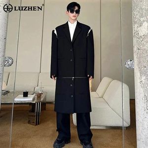 Мужские траншевые пальто Luzhen 2024 Spring Stylish Original Splicing Defrable Design Design High Street Long Jacket Мужская модное пальто LZ1880