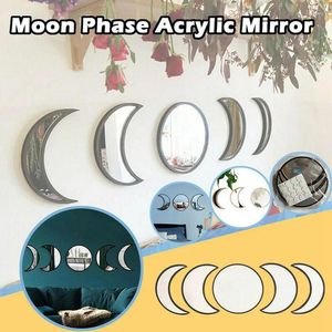 Window Stickers Nordic Style Wooden Decorative Mirror Moon Phase Bedroom Acrylic Wall Sticker DIY Mirrors