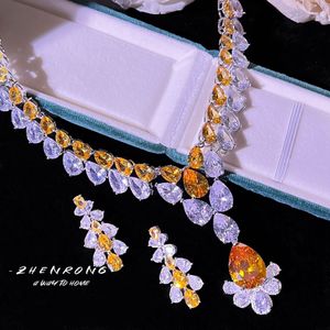 Valuable Lab Topaz Diamond Jewelry set 14K White Gold Party Wedding Earrings Necklace For Women Bridal Anniversary Jewelry Gift