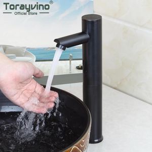 Banyo Lavabo muslukları Torayvino musluk hissi siyah havza sensörü musluk lavabo güverte monte banyo kombine pirinç mikser musluklar