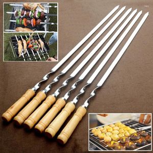 Ferramentas 6pcs 55 cm de aço inoxidável churrasco espetos planos ao ar livre churrasqueira churrasqueira acessórios de acampamento portáteis