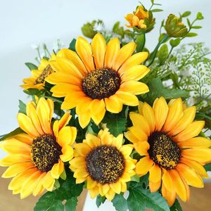 Dekorativa blommor konstgjorda siden blommor solros bukett daisy hem trädgård bröllop bord diy simulering accessorie falsk växt