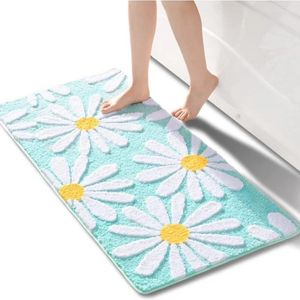 Banyo paspasları sarı dekor mat banyo halısı halı halı halı beyaz papatya banyo çiçek zemin yeşil mikrofiber kayma ve sevimli inyahome