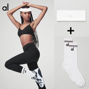 AL Yoga Accessory Set 18cm High Stockings and Knitted Headband Sports Leisure Couple Style Gym Sports Stockings Sports Headband