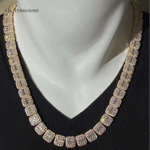 Fina smycken 12mm högkvalitativ Sterling Sier Full Iced Baguette Hip Hop Hop Moissanite Tennis Chain Halsband