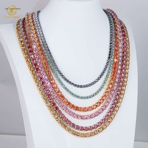 Wuzhou Factory Price Hip Hop S Sier GRA Black Pink Red Yellow VVS Moissanite Link 3/4/5Mm Tennis Chain Jewelry