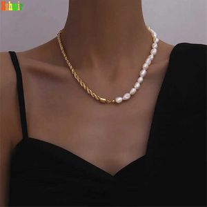 Pendant Necklaces Kshmir Simple Vintage Necklace Pearl Necklace Freshwater Pearl Twisted Mahua Chain Necklace Womens Bead Punk Design J240513