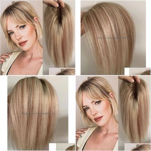 Salon Weft Toppers Remy Hair Topper 120 Gęstość Naturalny klips do włosów w przedłużenia ludzka toupee dla kobiet Ombre Blond Mix Colours Dr Dhxvh
