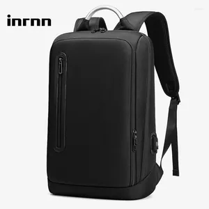 Рюкзак inrnn мужчины 15 -дюймовые ноутбук высококачественный бизнес -рюкзаки мужские водонепроницаемые водонепроницаемые тонкие тонкие туристические сумки USB Заряд