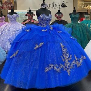 Luxury Royal Blue Quinceanera Dresses Ball Gown paljetter spetsar plus storlek mexikansk 15 år sexton prinsessa söt 16 prom klänning 273v