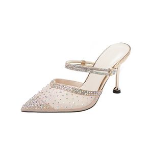 Ladies 2024 new women leather V Open 8.5CM high heels summer sandals pillage pionted toes Flip-flops slipper slip-on wed 05d0