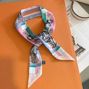 Шарфы роскошные полосы животных печатают шлепки шелковая лента шарфы Женщины мягкая атласная шейная галстука женская шарф -шарф шарф шарф шарфы T240508