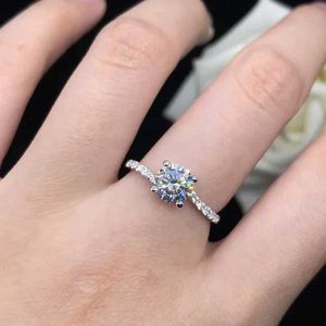 Wedding Rings Solid 14K Platinum AU585 PT950 1 Carat Twisted Arm Moissanite Diamond Ring Womens 18K Gold Gift Q240511