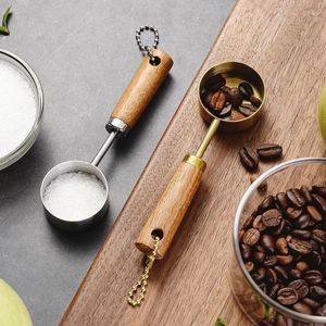 Coffee Scoops Acacia Wooden Handle Stainless Steel Measuring Spoon Tool Household Powder Milk Mini