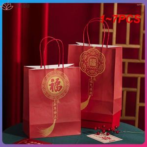 Embrulho de presente 1-7pcs Festival de primavera Kraft Paper Bag Full Color Guofeng Red Party Supplies estilo chinês