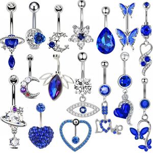 1pcs Royal Blue Belly Pulsini anelli 14g Pianeta ombelico Piercing Gioielli con bilanciere Cuore carino corpo Ombligo Mujer 240429