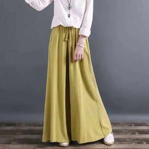 Frauenhose Capris 2021 Chinesischer Stil Boden für Frauen Baumwollwäsche Vintage Vintage in voller Länge Elegente Hosen Frau Orientaler loser Weitbeinhosen 12834 Y240509