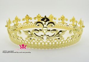 Majestätische Königin King Full Gold Crown Männer und Frauen Royal Prince Headwear Cosplay Metal Party Show Prom Haartaccessoires MO0762360320