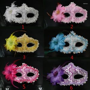 Decorazione per feste Maschere a metà faccia con fiore in pizzo per adulti e bambini maschera di Halloween Natale sexy