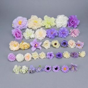 Flores decorativas 37pcs /pacote de cabeça artificial variada na cabeça de flor em massa roxa peony diy caixa de presente de junk junk junk jungo