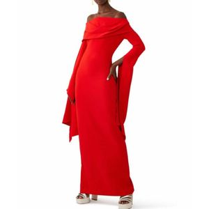 Elegant långärmad röd bateau nacke aftonklänningar med slits mantel crepe veckade fotledslängd dragkedja baksida för kvinnor