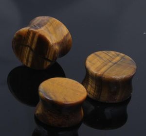 Organisk naturlig polerad Tiger Eye Stone Ear Plug Sadel Double Flare Mätare kött tunnel coola gages för öron7162538