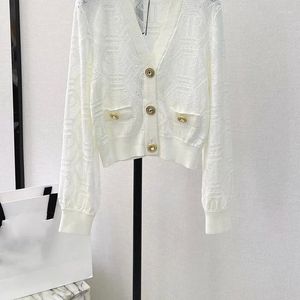 Women's Jackets Clothes Classic Jacquard Hollow Knit Cardigan Fashion Elegant 2 Color Long Sleeve V Collar Soft Elastic Sweater 24