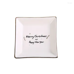 Decorative Figurines Ceramic Trinket Dish Jewelry Plates - Merry Christmas And Happy Year Holiday Decor (Merry Year)