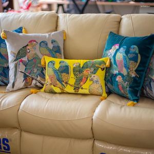 Подушка в американском стиле бархатный диван Coushion Cover с кисточками вышивайте птичья узор поясничный поясничный