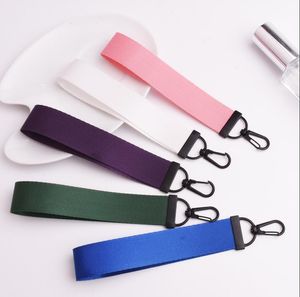 Anpassad färgglad vanlig Nylon Strap Metal Hook Key Chain WebSning Wrist Lanyard för nyckelpåsar