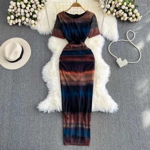 Sukienki imprezowe Foamlina swobodne kobiety Summer Lats Short Sukienka o wielokolorowe paski Bodycon Hollow Maxi z podszewką