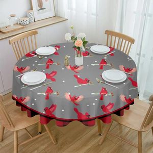 Table Cloth Christmas Red Black Check Cardinal Bird Waterproof Tablecloth Decoration Wedding Home Kitchen Dining Room Round