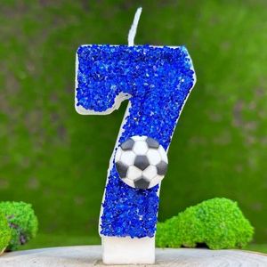 5 pezzi Candele per bambini Candele di compleanno per bambini da calcio 0-9 Numero Blue Birthday Soccer Ball Candela per Boy Party Cake Topper Decoration