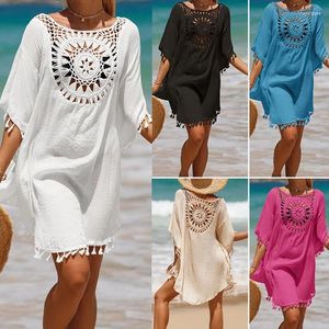 Womens sommar 2024 Sexig strandbikini täcker sarong klänning badkläder kaftan baddräkt för kvinnor strandkläder vit blå