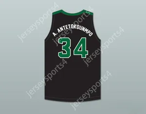 Niestandardowa młodzież/dzieci Alex Antetokounmpo 34 Dominikana High School Knights Black Basketball Jersey 2 Top Sched S-6xl