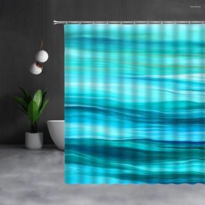 Shower Curtains Blue Gradient Curtain Cyan Ocean Abstract Turquoise Stripes Modern Green Water Beach Waves Fabric With Hooks