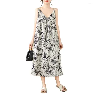 Casual Dresses Floral Printed Chiffon Long Sling For Women Summer Female V Neck Sleeveless Large Size Elegant Beach Slim Vestido