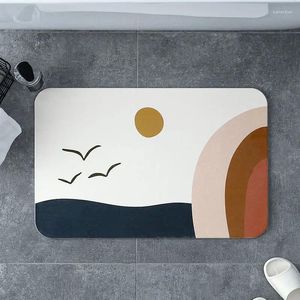 Bath Mats Painting Sea Pattern Print Oval Bathroom Mat Absorbent Quick Drying Toilet Carpet Home Decor Accessories Rugs