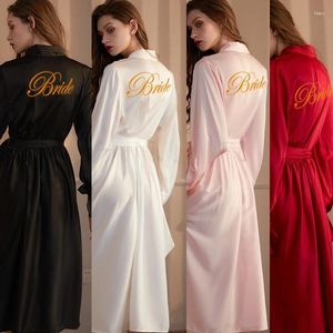 Home Clothing Sexy Long Bride Bridesmaid Robe Casual Embroidery Letter Sleepwear V-Neck Satin Wedding Bathrobe Gown Lingerie Soft Nightgown