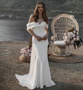 Długa naleśnik z ramion sukienki ślubne z wstążką mermiad plisowane vestido de novia zamek błyskawiczny na szmaki ślubne suknie ślubne dla kobiet