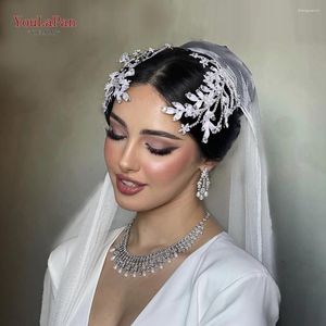 Hair Clips TOPQUEEN Wedding Alloy Leaf Headband Bridal Rhinestone Pieces Shiny Handmade Bride Headdress For Elegant Woman Party HP662